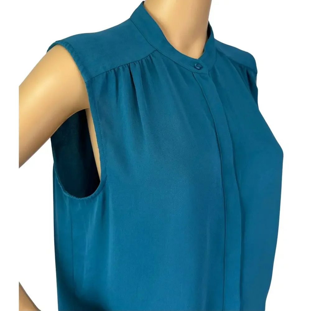 J. Crew Drapey Button Down Sleeveless Top Teal G2248 Size 14